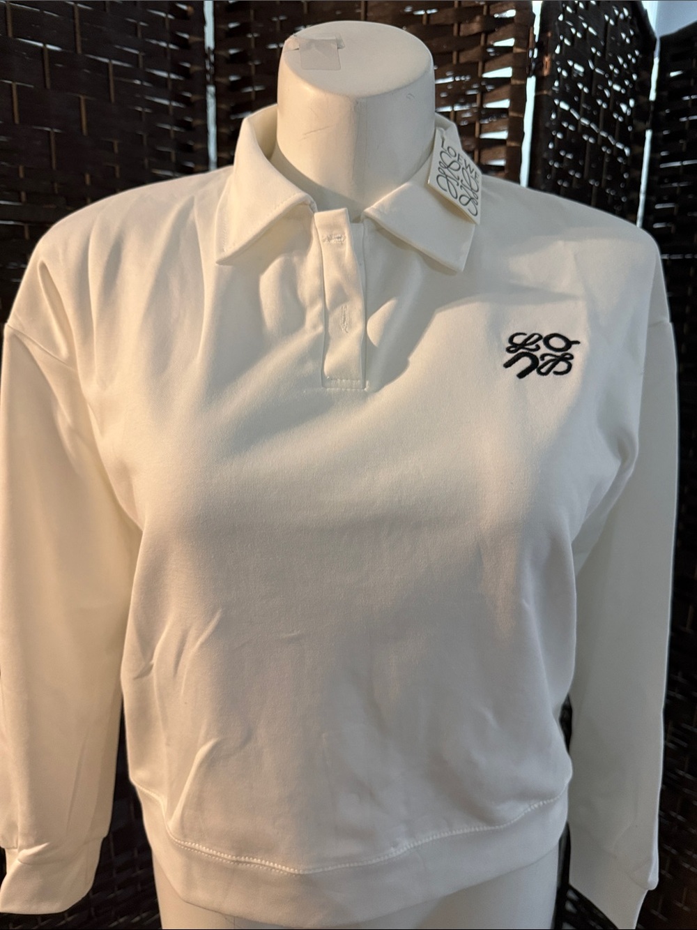 Loe Cream Polo-Style Sweatshirt with Black Embroidered Logo
